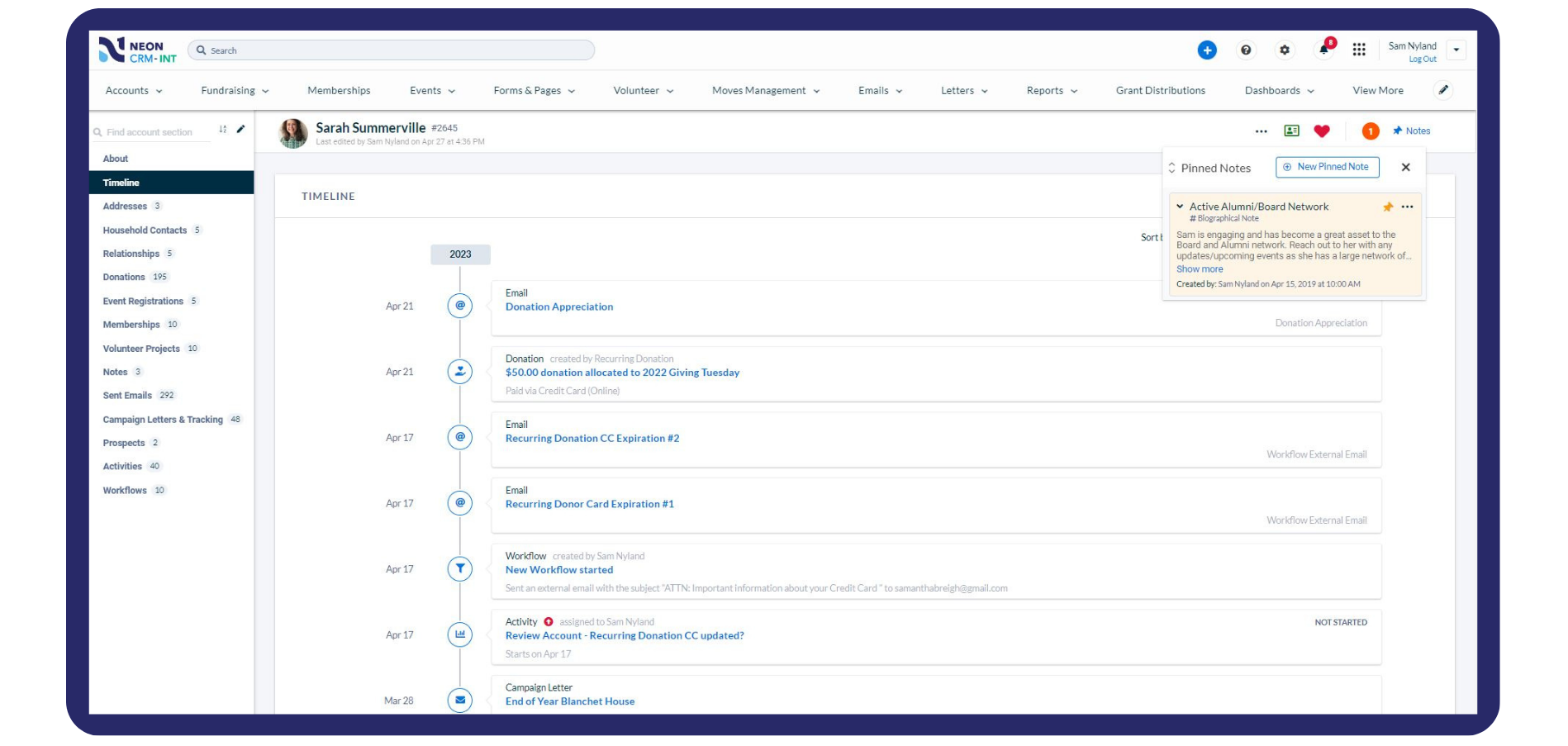 screenshot of Neon CRM